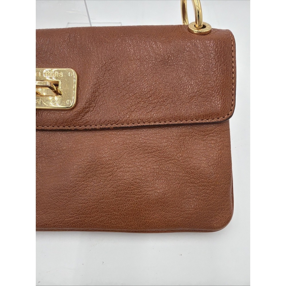 Michael Kors Genuine Leather Rectangular Med Sz Shoulder Bag Brown Gold Dust Bag - Picture 5 of 16